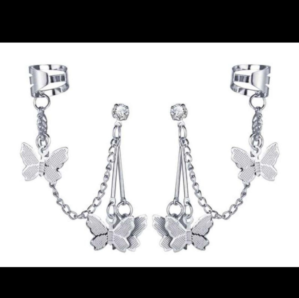 Butterfly dangle cuffed earrings